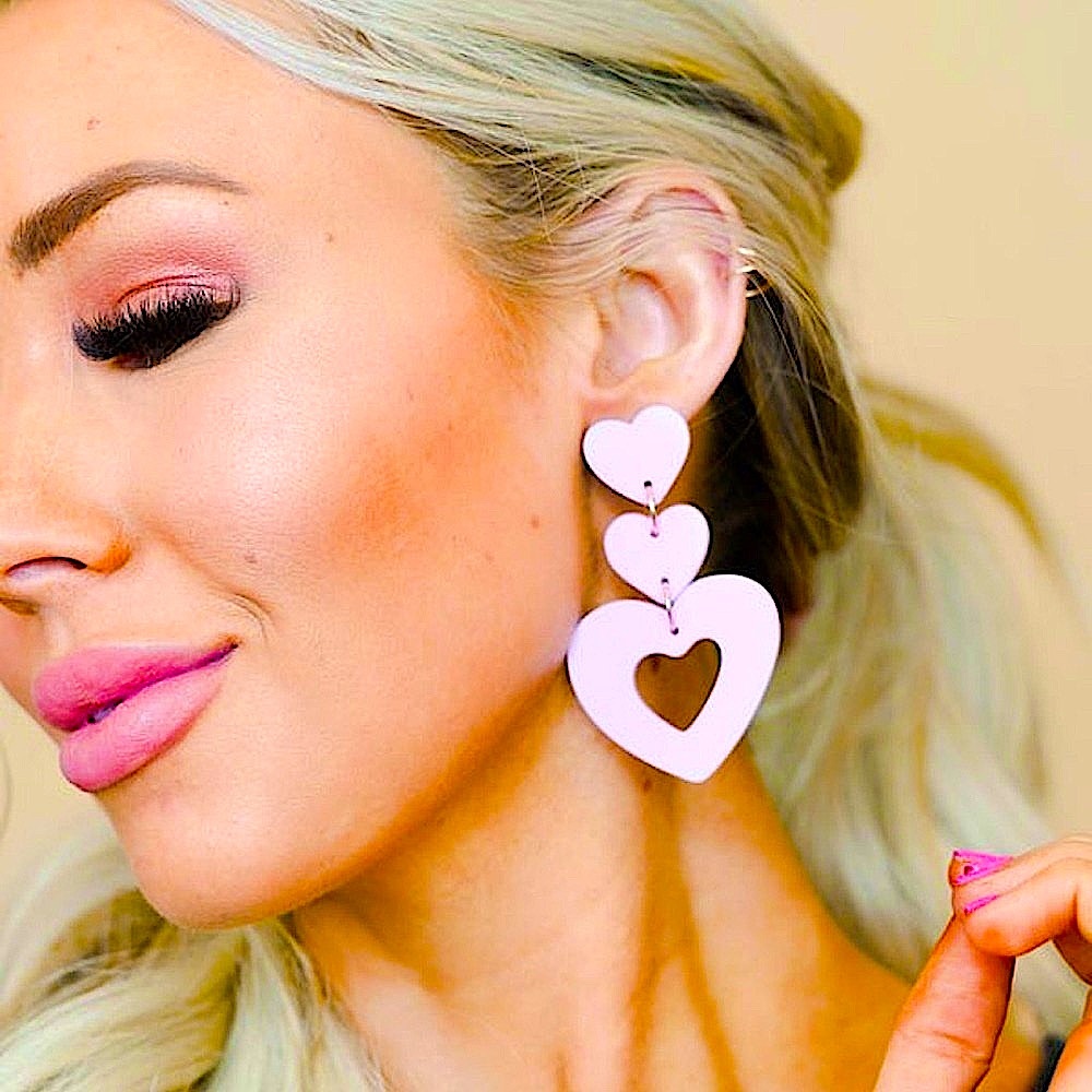 🆕🌿💜RUE27: LAVENDER Triple Halo Heart Dangle Earrings